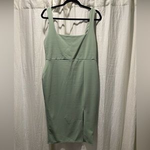 Nasty Gal fitted midi sage green dress with slit